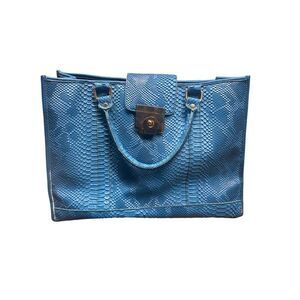 Galian New York Blue Faux Snakeskin Tote Bag With Gold Tone Hardware